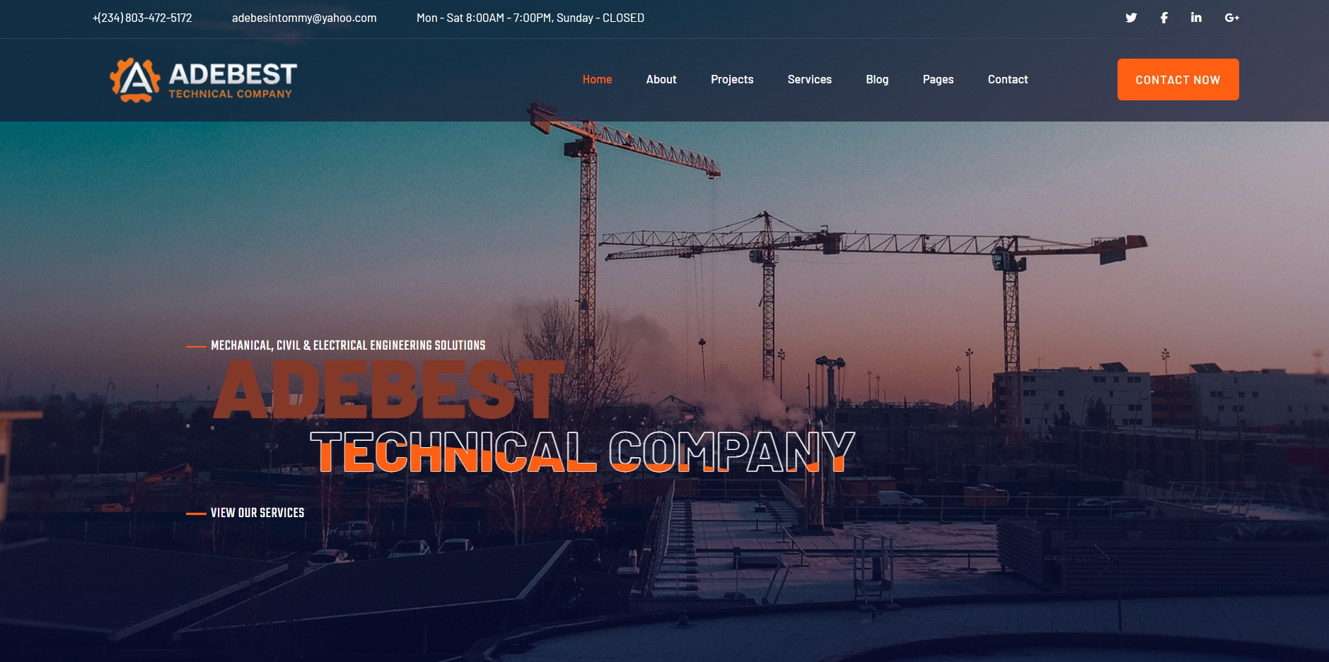 Adebest Technical Company Website interface